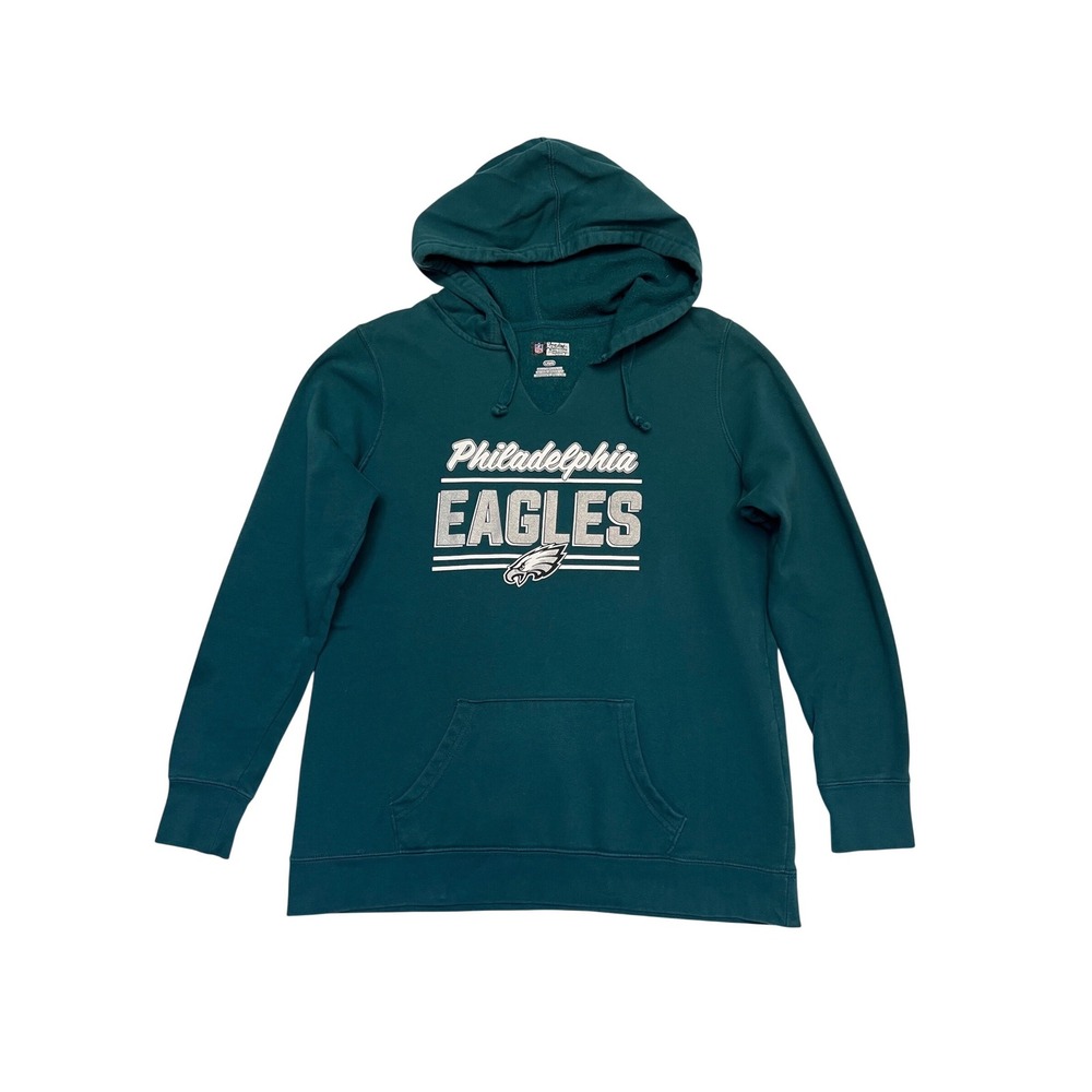 Philadelphia Eagles NFL Team Apparel Green Cut V-Neck Hoodie Sweatshirt Size L